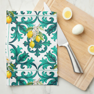 sicilianska,sommar,citron,mosaik,grönt kökshandduk