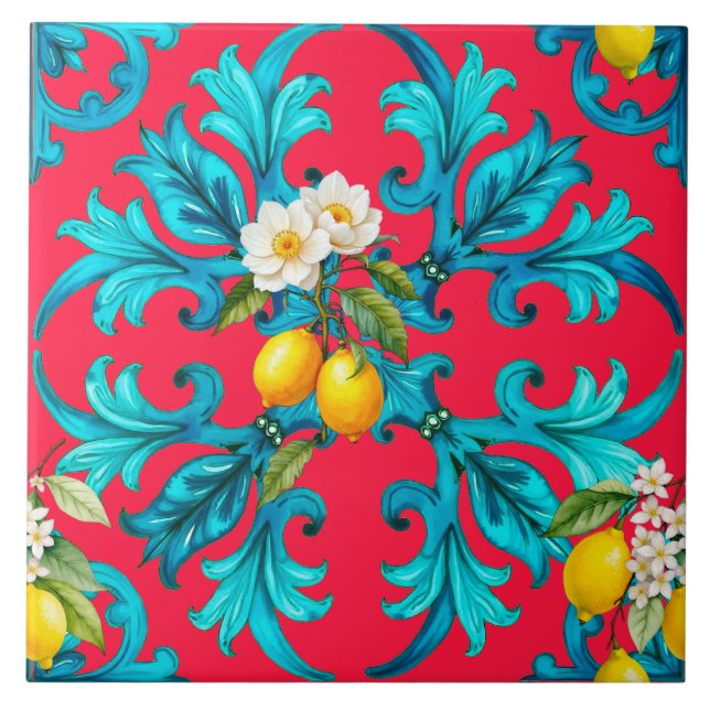 sicilianska,sommar,citron,mosaik,rosa, kakelplatta (Framsidan)