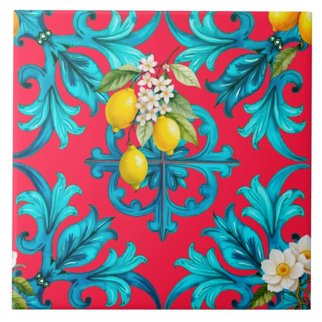 sicilianska,sommar,citron,mosaik,rosa, kakelplatta (Framsidan)