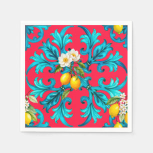 sicilianska,sommar,citron,mosaik,rosa, pappersservett