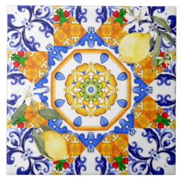 Sicilianska stil,citroner,majolica Ceramic Tile Kakelplatta
