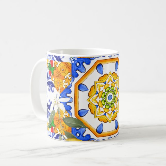 Sicilianska stil,citroner,majolica kaffemugg (Framsida vänster)