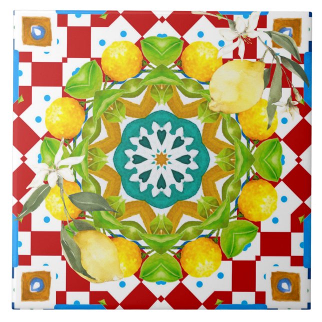Sicilianska stil,citroner,majolica kakelplatta (Framsidan)