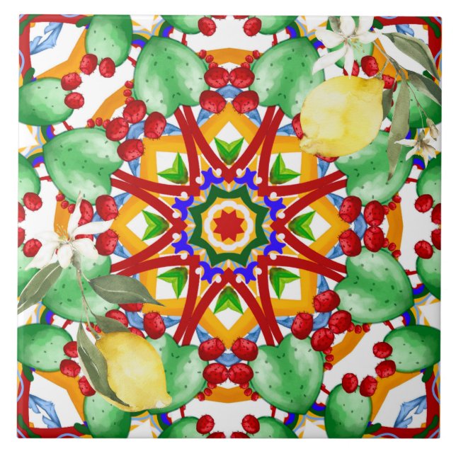 Sicilianska stil,citroner,majolica kakelplatta (Framsidan)