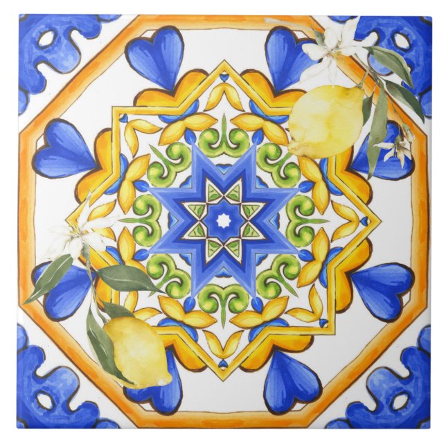Sicilianska stil,citroner,majolica kakelplatta (Framsidan)