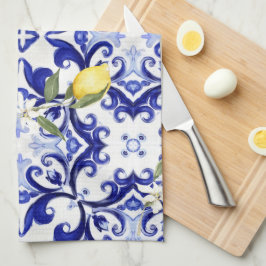 Sicilianska stil,citroner,majolica kökshandduk