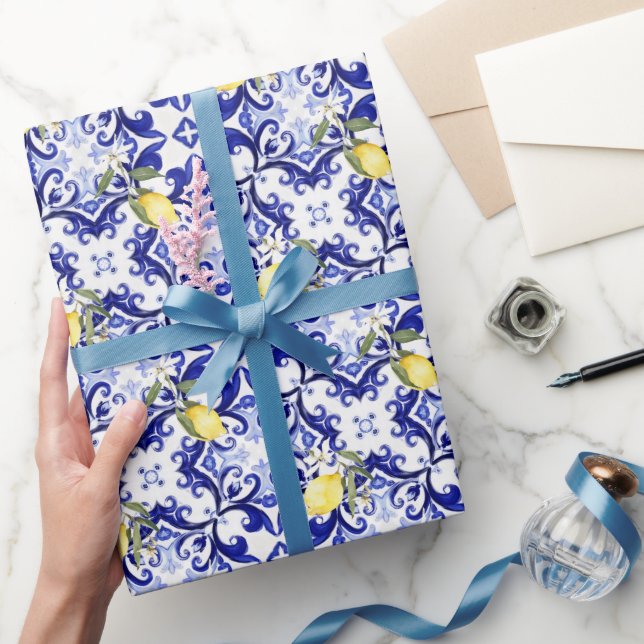 Sicilianska stil,citroner,majolica presentpapper (Gifting)