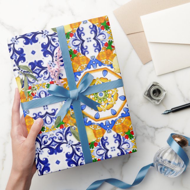 Sicilianska stil,citroner,majolica presentpapper (Gifting)