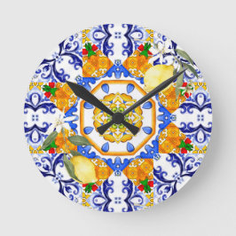 Sicilianska stil,citroner,majolica rund klocka