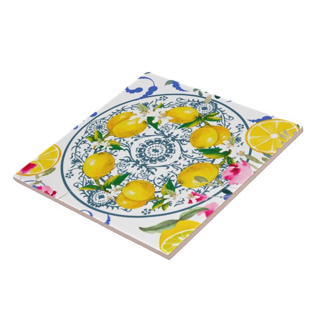 Sicilianska stil,majolica,citroner                kakelplatta (Sidan)