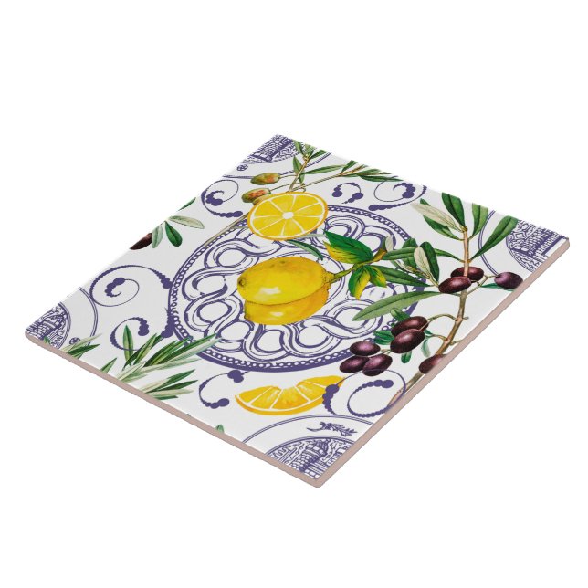 Sicilianska stil,majolica,citroner                kakelplatta (Sidan)