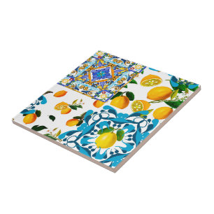 Sicilianska stil,majolica,citroner kakelplatta