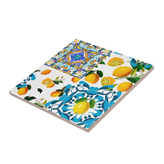 Sicilianska stil,majolica,citroner        kakelplatta (Sidan)