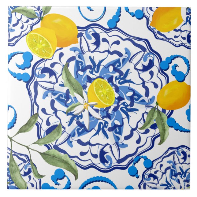 Sicilianska stil,majolica,citroner                kakelplatta (Framsidan)