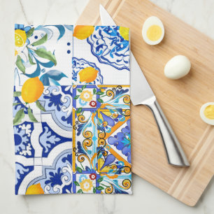 Sicilianska stil,majolica,citroner kökshandduk