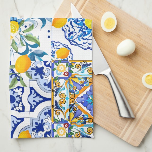 Sicilianska stil,majolica,citroner      kökshandduk (Vikt i Fjärdedel)