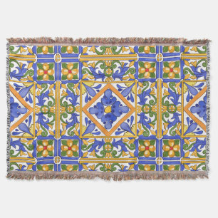 Sicilianska stil,majolica,sommar,färglöst mönst filt