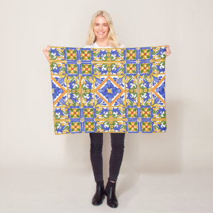 Sicilianska stil,majolica,sommar,färglöst mönst fleecefilt