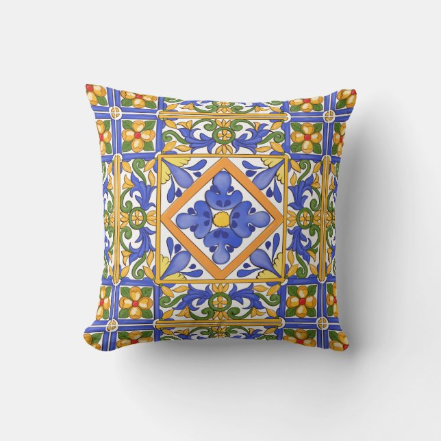 Sicilianska stil,majolica,sommar,färglöst mönster kudde (Framsida)