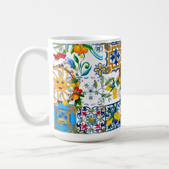 Sicilianska stil,sommarkonst,citroner kaffemugg (Vänster)