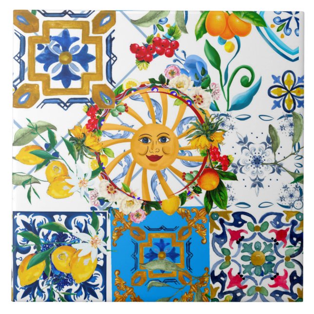 Sicilianska stil,sommarkonst,citroner kakelplatta (Framsidan)