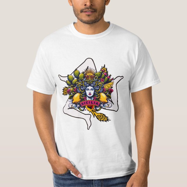Sicilianska Trinacria  T Shirt (Framsida)