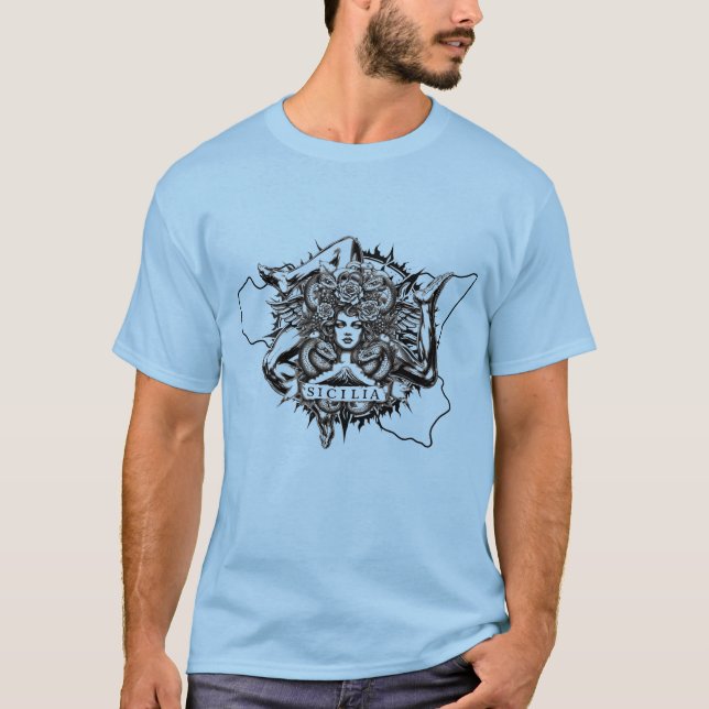 Sicilianska Trinacria Tattoo Style T-Shirt (Framsida)