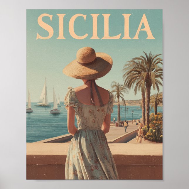 Sicilien 50-talets vintage resor poster (Framsidan)