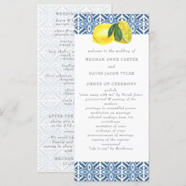 Sicilien Blue Tiles Lemons Bröllop Program