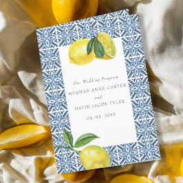 Sicilien Blue Tiles Lemons Bröllop Program