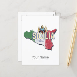 Sicilien Flagga Italien Retro Karta Vintage Souven Helg Vykort