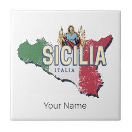 Sicilien Flagga Italien Retro Karta Vintage Souven Kakelplatta