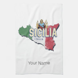 Sicilien Flagga Italien Retro Karta Vintage Souven Kökshandduk
