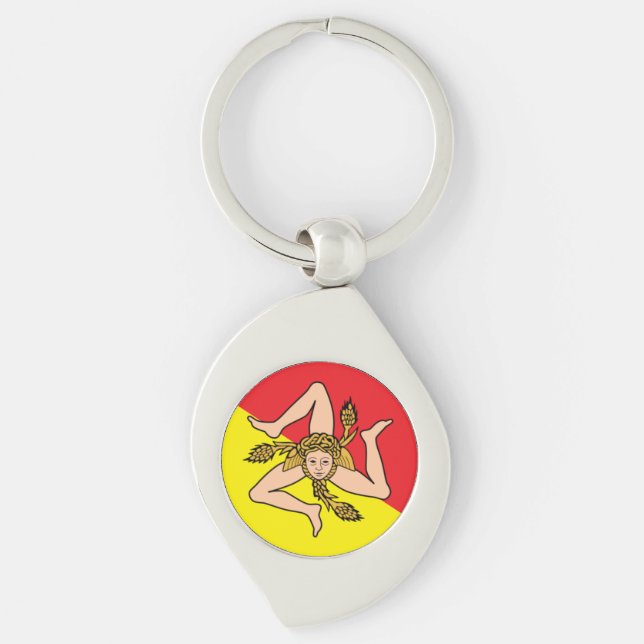 Sicilien flagga med nyckelkedja triskelion metall  (Framsidan)