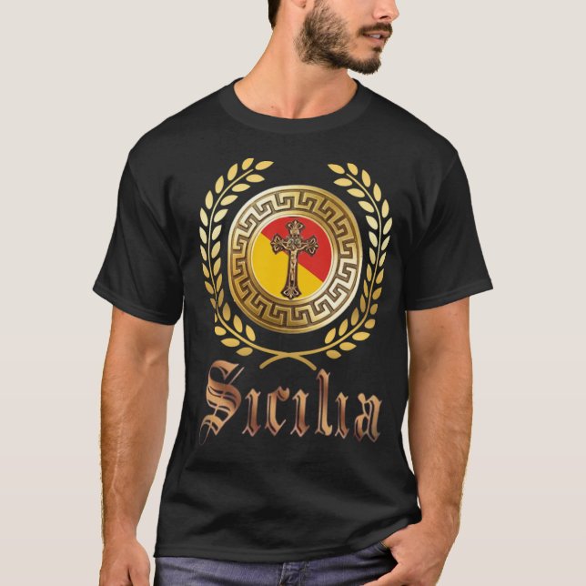 Sicilien Flagga och Krucifix T-Shirt (Framsida)