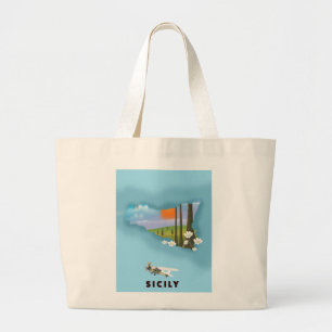 Sicilien Illustrated karta-reseaffisch Jumbo Tygkasse