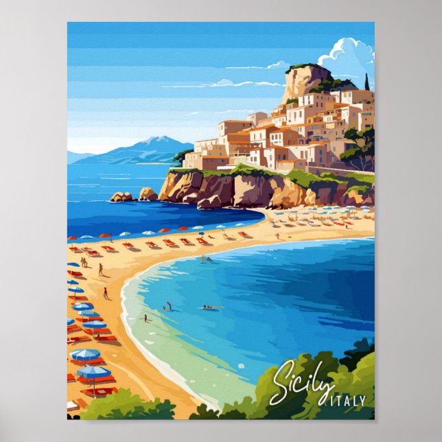 Sicilien Italien Art vintage resor illustration Poster (Framsidan)