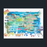 Sicilien Italien Illustrerad Reskarta  Vykort<br><div class="desc">Sicilien Italien Illustrerad Reskarta med Vägar och Turist Höjdpunkter</div>
