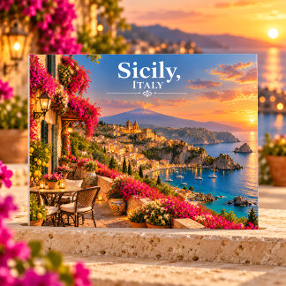 Sicilien Italien Solnedgång Kustby Resa Vykort