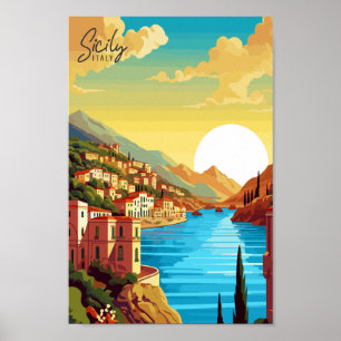 Sicilien Italien vintage resor illustration Poster