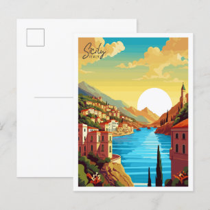 Sicilien Italien vintage resor illustration Vykort