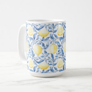 Sicilien italiensk rustik blå blad citroner kaffemugg