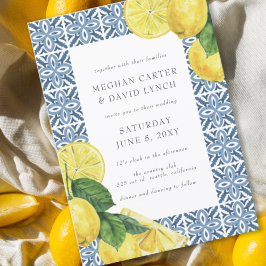 Sicilien Mediterranean Blue Tiles Lemon Bröllop Inbjudningar