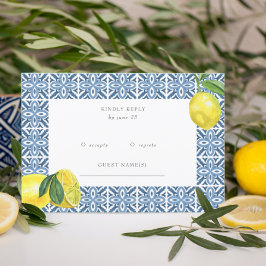 Sicilien Mediterranean Blue Tiles Lemon Bröllop OSA Kort