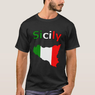 Sicilien och Karta i italienska Flagga Färg T Shirt
