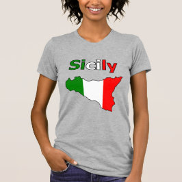 Sicilien och Karta på italienska Färg T-Shirt