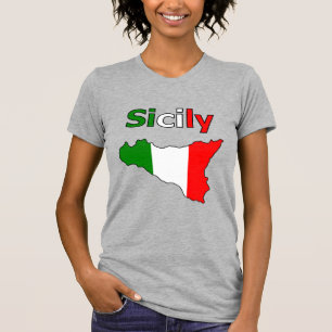 Sicilien och Karta på italienska Färg T-Shirt