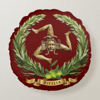 Sicilien Round Cushion med Trinacria & Olive Gren Rund Kudde