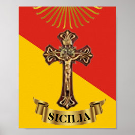 Sicilien/siciliansk Flagga och Crucifix Poster
