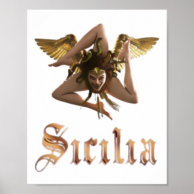 Sicilien / siciliansk Medusa Trinacria Poster (Framsidan)